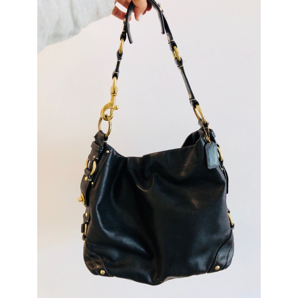 COACH "Carly" Large Black Leather Hobo Bag